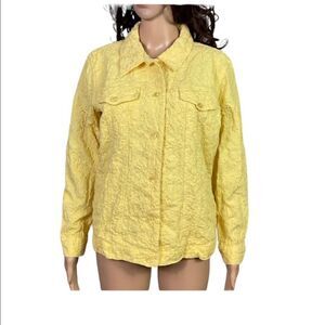 Quacker Factory Yellow Embroidered Eyelet Button Front Classic Jacket L